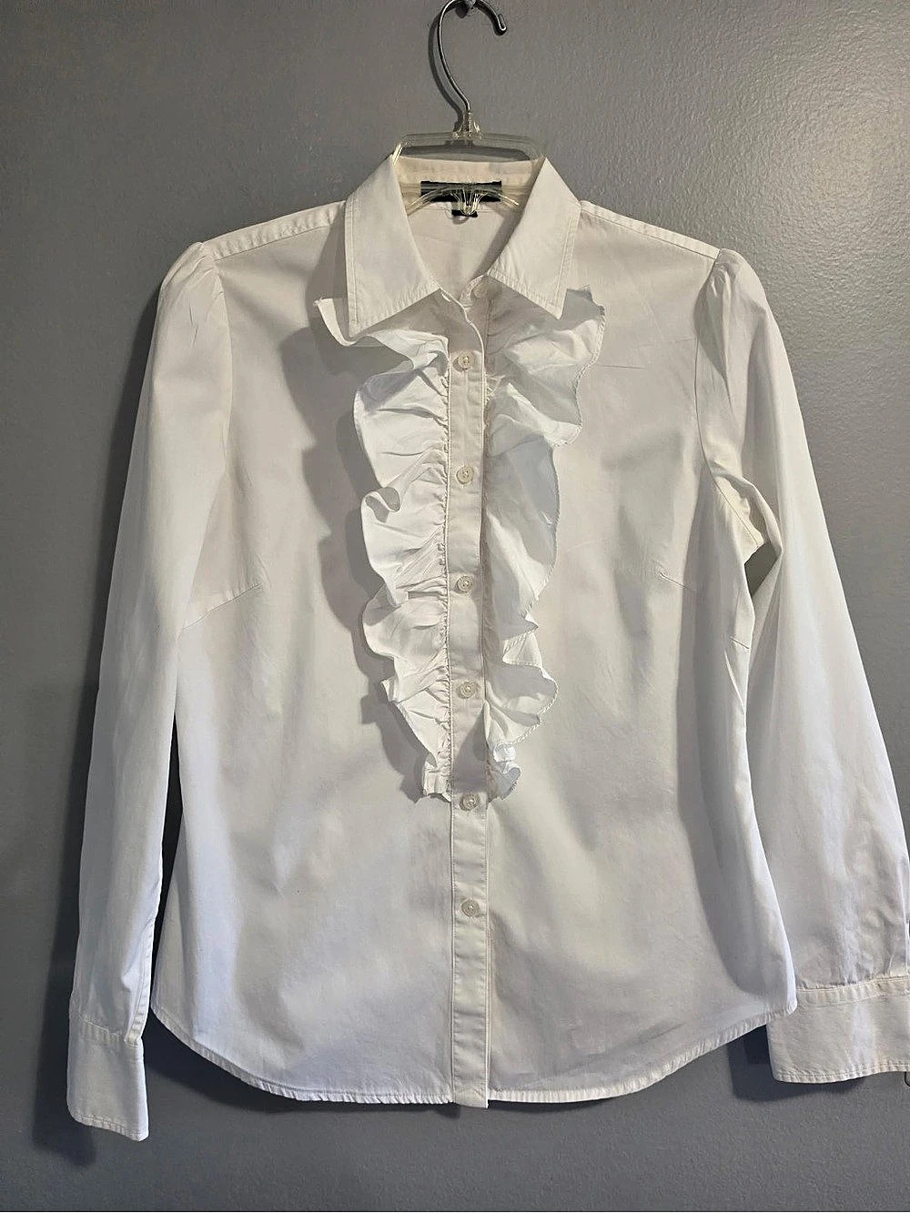 Lauren Ralph Lauren y2k bohemian Ruffle Front Cotton Button-Up Shirt White small